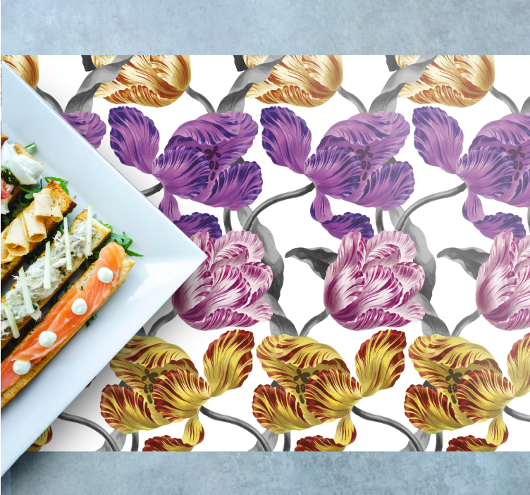 Lilla, gule lyserøde dækkeservietter i tulipanmønster - TenStickers