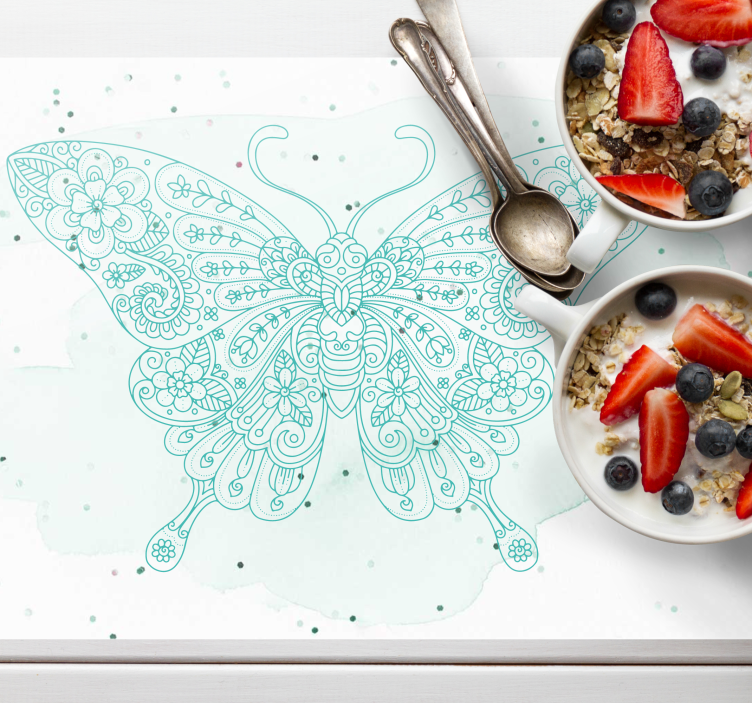 Turkis og mandala sommerfugl dækkeservietter - TenStickers