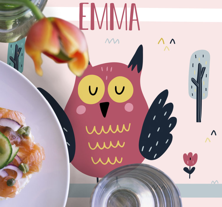 Ugler med navn personlige dækkeservietter - TenStickers