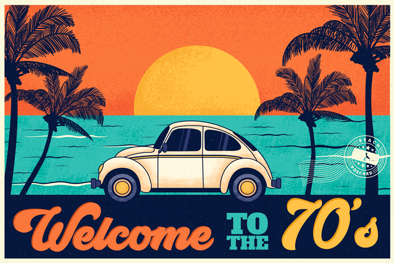 Elegant dækkeserviet retro 70'er strandscene - TenStickers