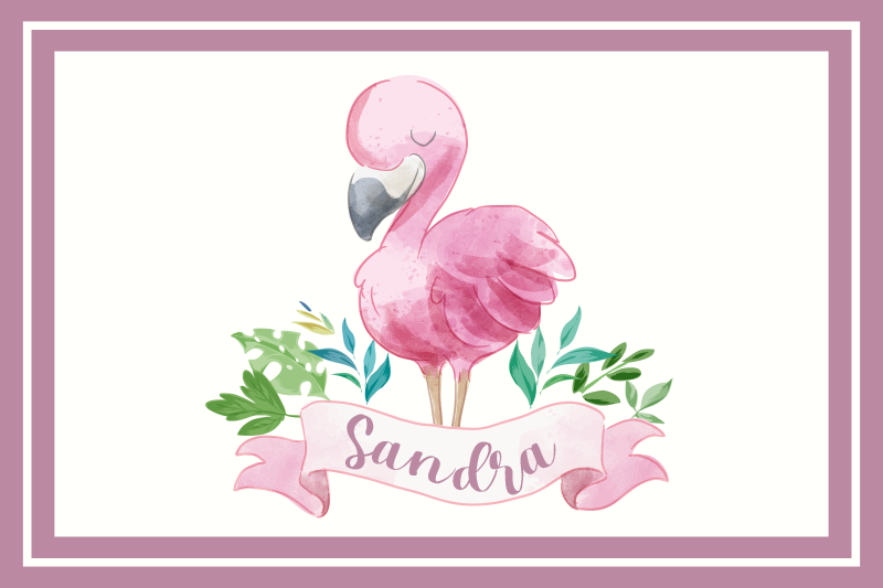 Flamingo med bånd navn dækkeserviet - TenStickers