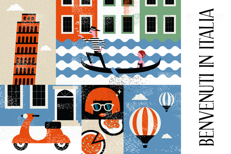 Italienske attraktioner dækkeserviet - TenStickers