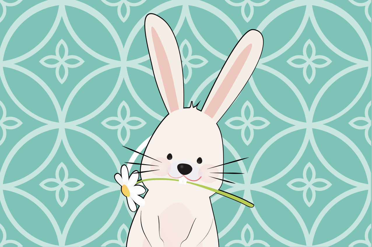 Dækkeserviet børn sød kanin med blomst - TenStickers