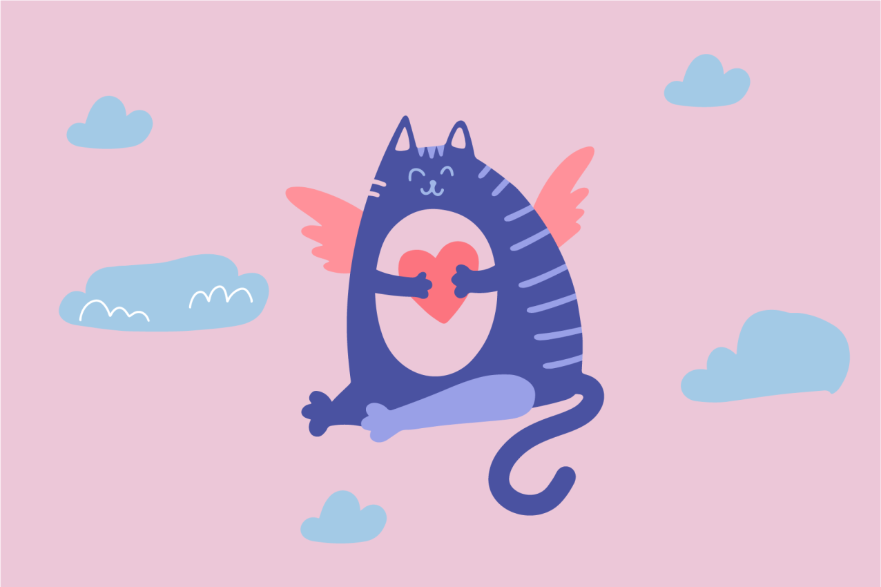 Dækkeserviet børn flyvende kat med hjerte - TenStickers