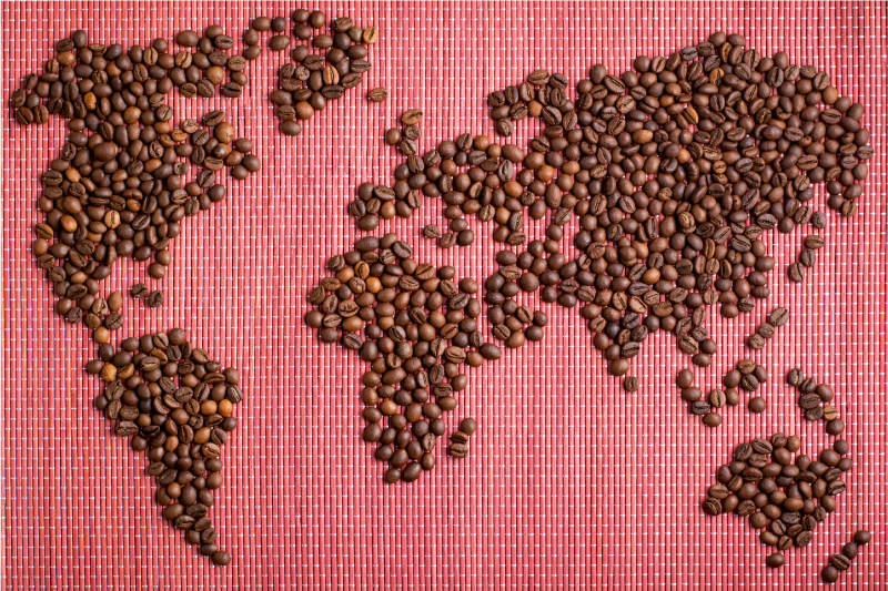 Original dækkeserviet verdenskort kaffe bønner - TenStickers