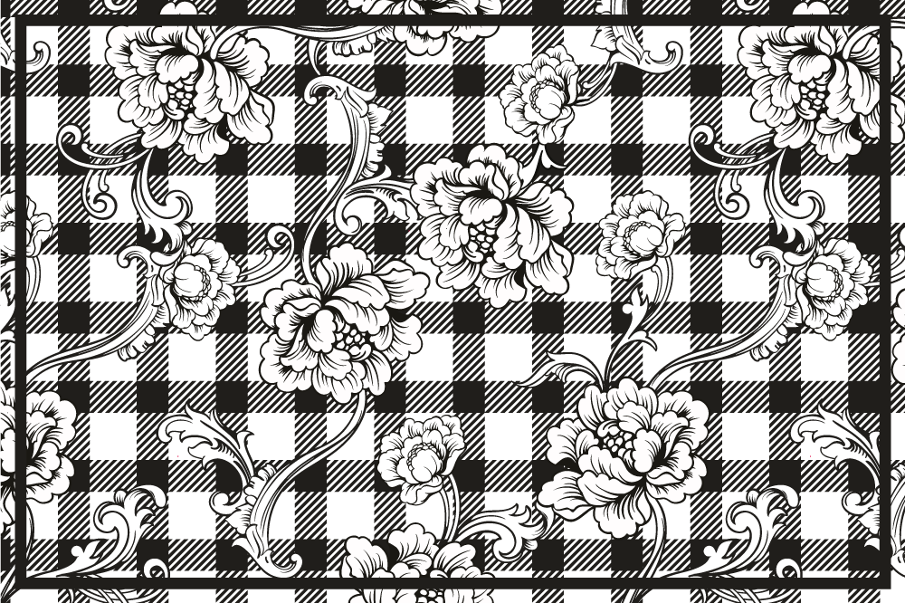 Blomster på ternede originale dækkeservietter - TenStickers