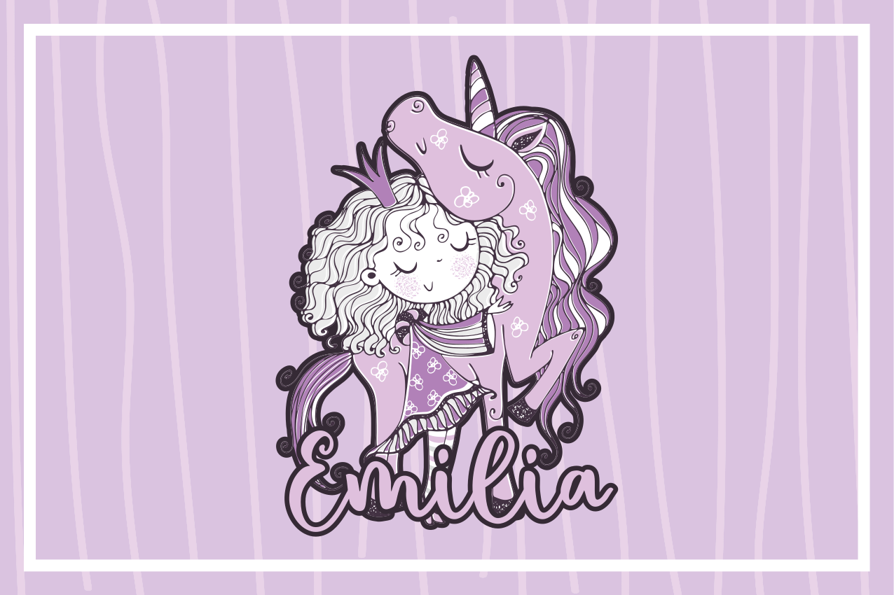 Kunstnerisk prinsesse med en enhjørning dækkeservietter - TenStickers