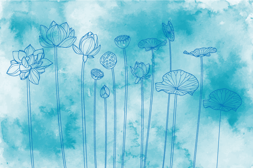 Sarte blå akvarel blomster dækkeservietter - TenStickers