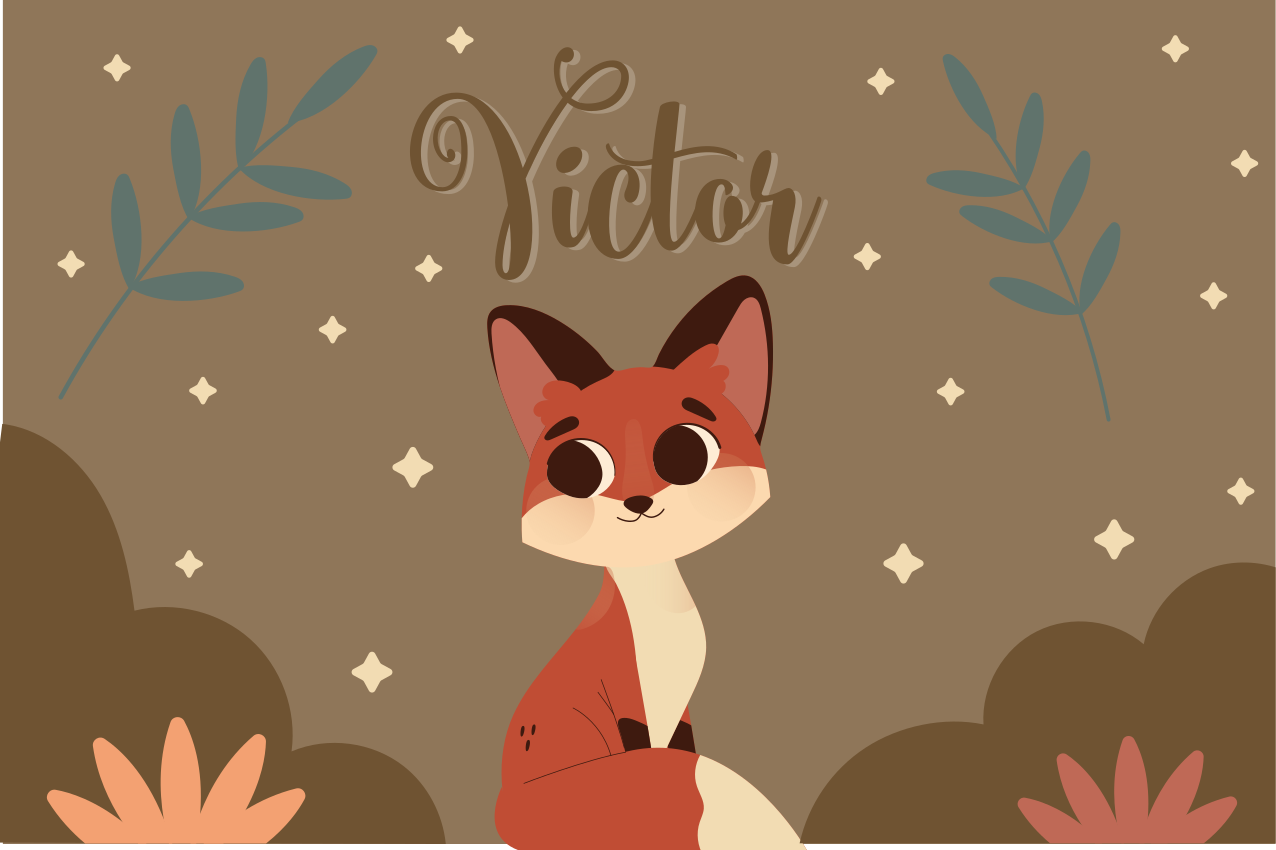 Sød ræv til dreng med navnebørn dækkeservietter - TenStickers