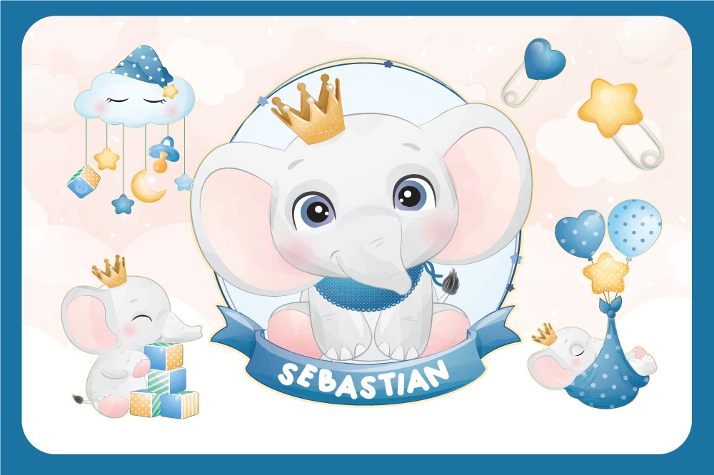 Dækkeserviet børn med sød elefant illustration - TenStickers