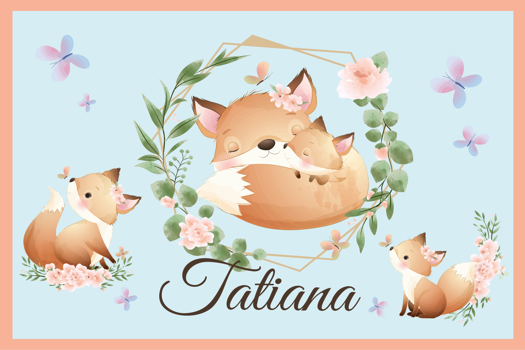 Søde dyr ræv med navnebørn dækkeservietter - TenStickers