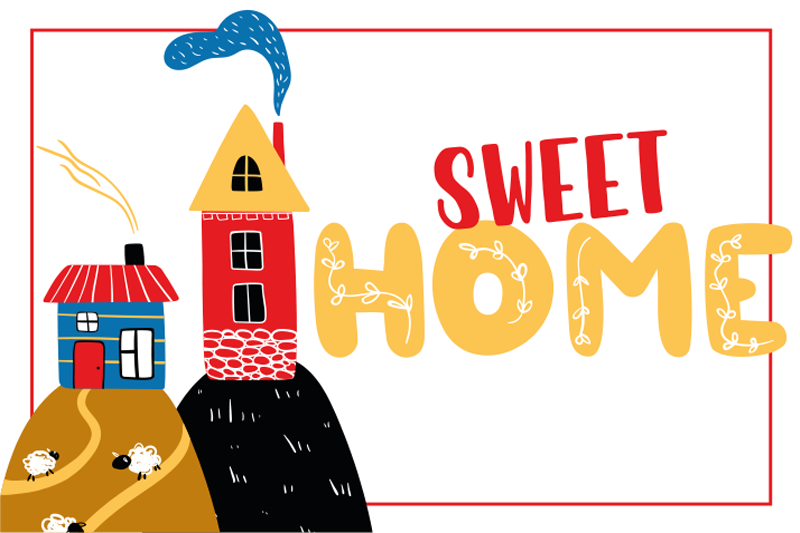 Dækkeserviet børn farverig hus scene - TenStickers