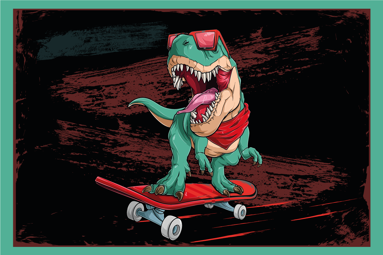 Skating grøn dinosaur originale dækkeservietter - TenStickers