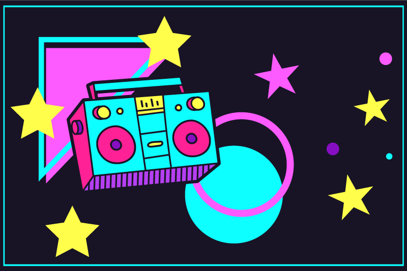 Original dækkeserviet farverig retro boom box - TenStickers