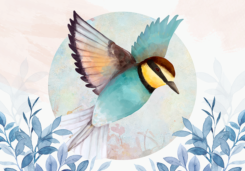 Original dækkeserviet med farverigt fuglekunst - TenStickers