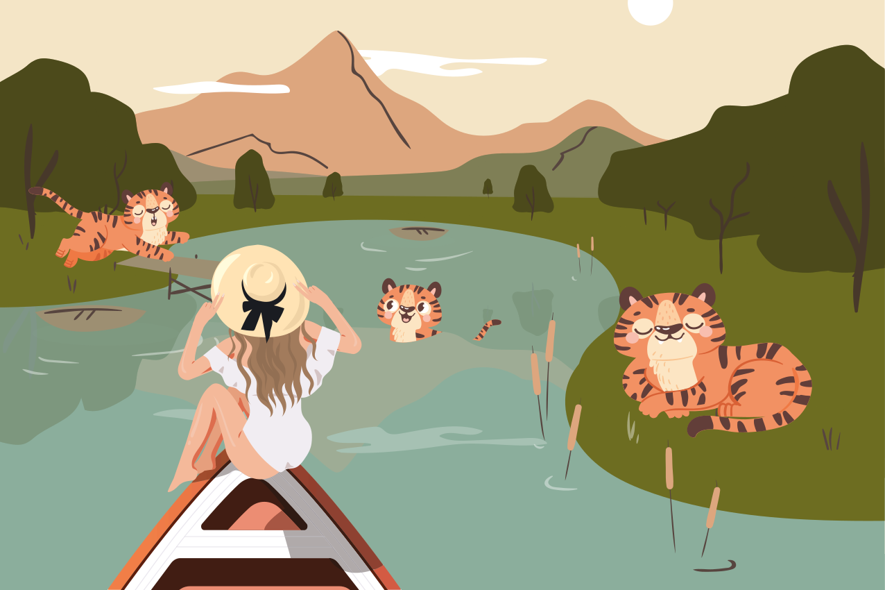 Dækkeserviet børn legende tigre scene - TenStickers