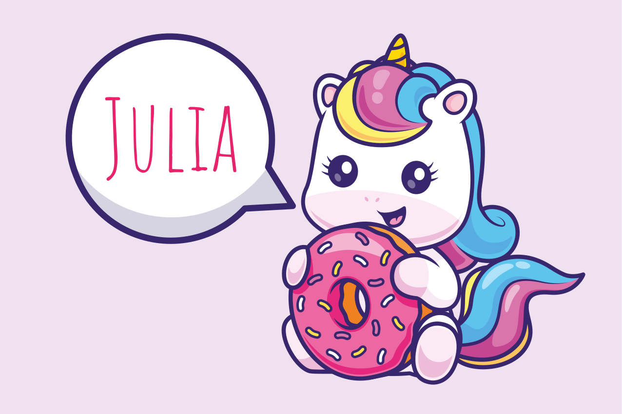 Unicorn med donut dækkeserviet med navn - TenStickers