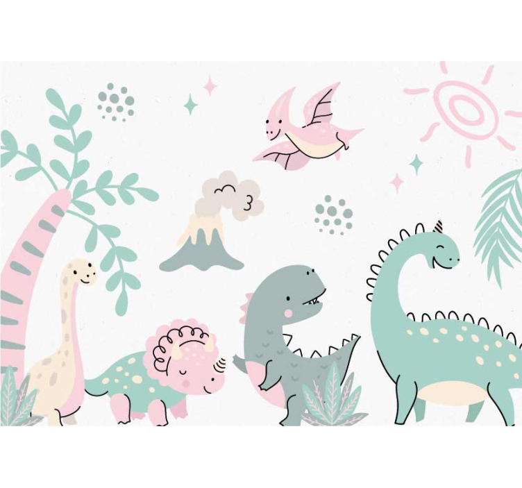 Pastel dinosaurer babyværelse fototapet - TenStickers