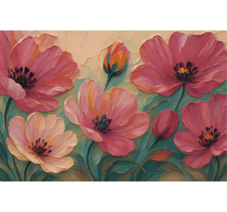 Malet blomsterkunst fototapet badeværelse - TenStickers