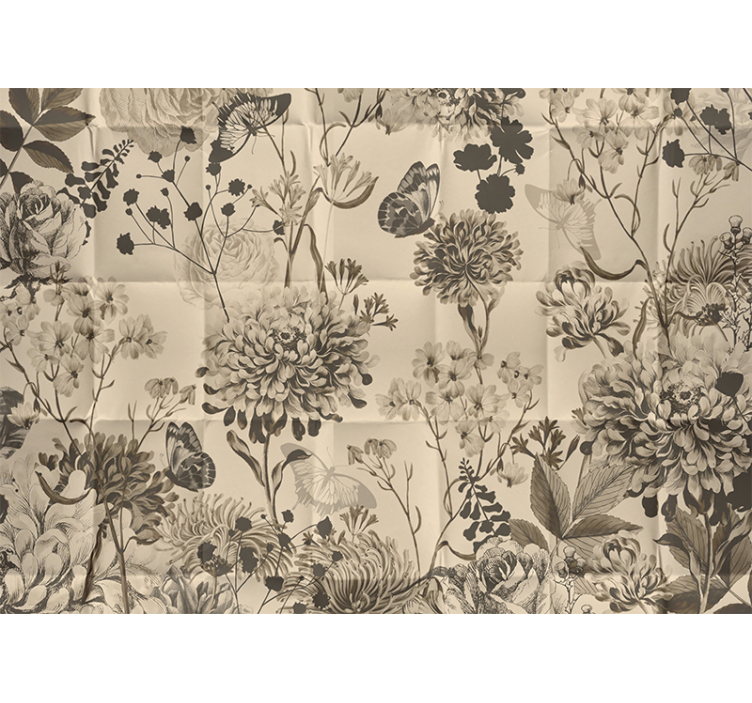 Beige blomsterdesign fototapet soveværelse - TenStickers