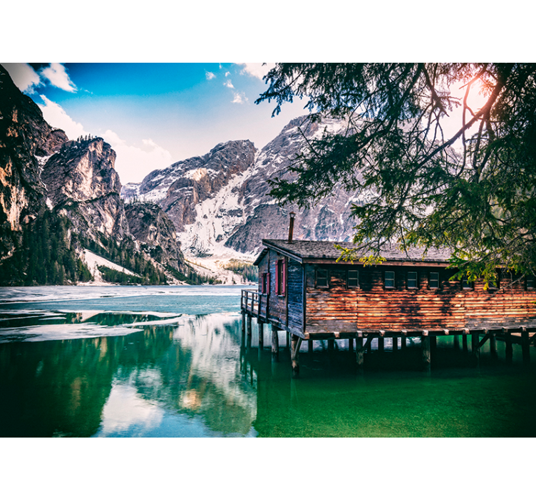 Braies sø bjerg fototapet - TenStickers