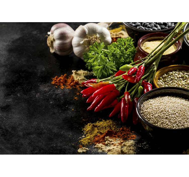 Krydderier 3d køkken fototapet - TenStickers