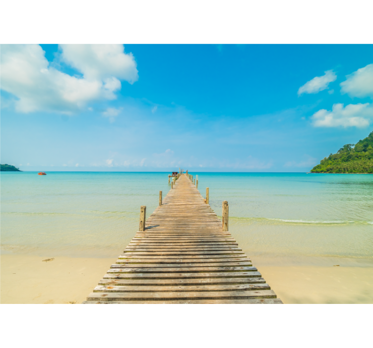 Fototapet hav med udsigt til træbro - TenStickers