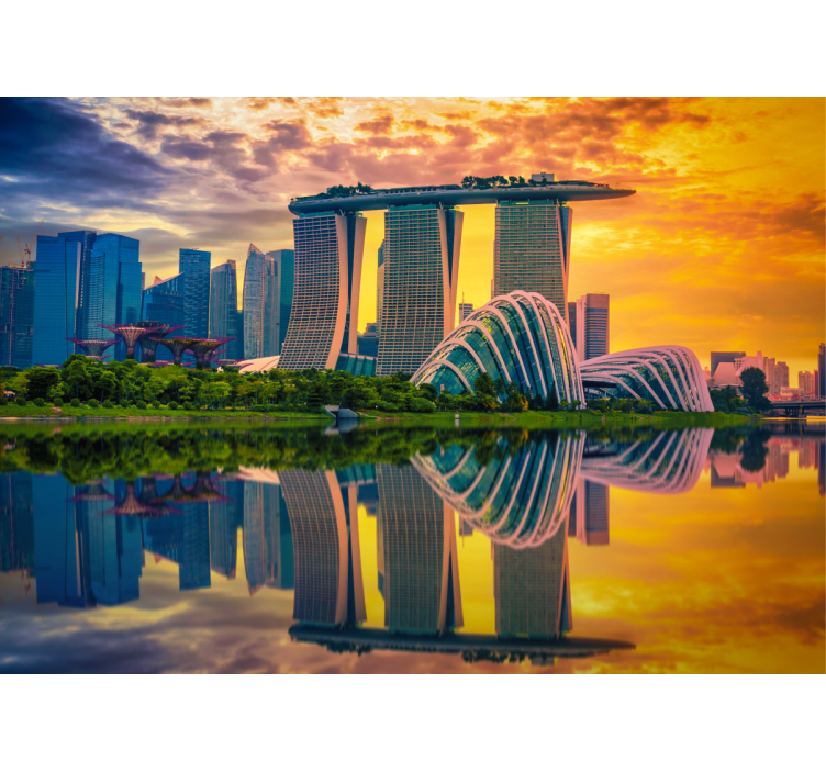 Marina bay-refleksioner fototapet af byer - TenStickers