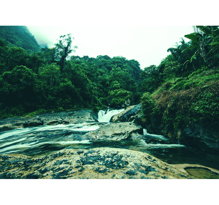 Fredfyldt grøn scene fototapet vandfald - TenStickers