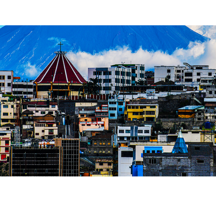 Bybillede med vulkan fototapet af byer - TenStickers