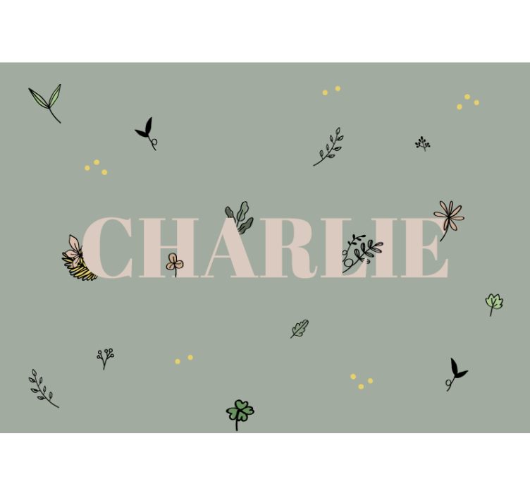 Blomstret navnedesign fototapet til børneværelse - TenStickers