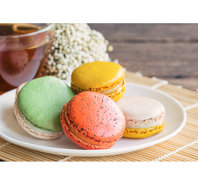 Farverige macarons-fryd citat fototapet - TenStickers