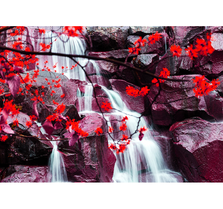 Fototapet vandfald med blomster - TenStickers