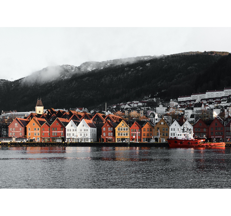 Bergen huse ved vandet fototapet af byer - TenStickers