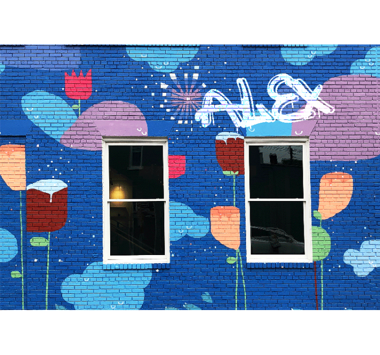 Farverige blomsterelementer graffiti fototapet - TenStickers