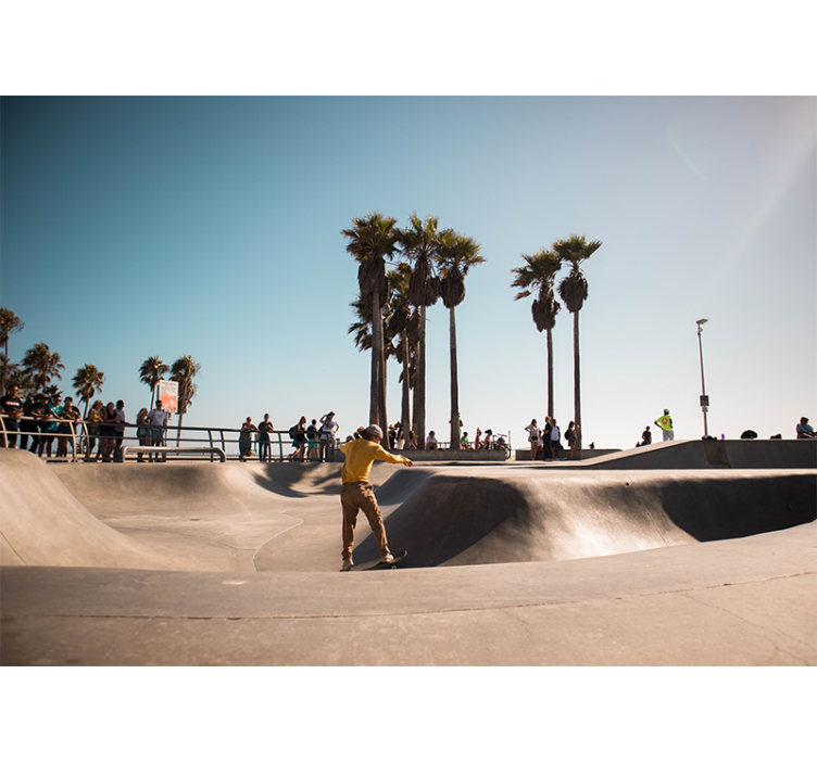 Skate palmetræ vej fototapet - TenStickers