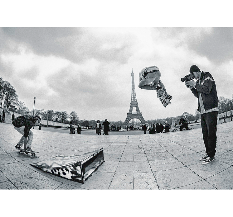 Eiffeltårnet skateboarding Paris fototapet - TenStickers