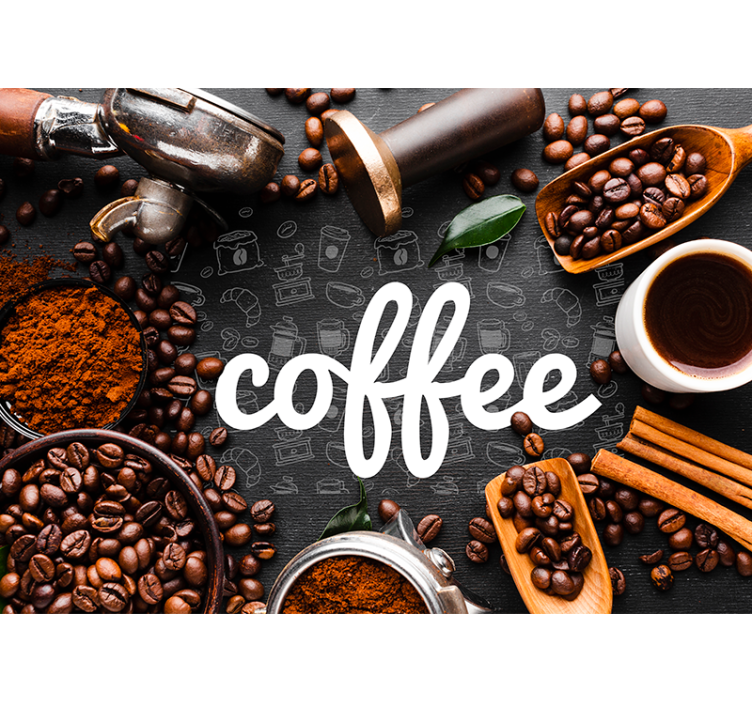 Coffee tekst og kaffebønner køkken fototapet - TenStickers