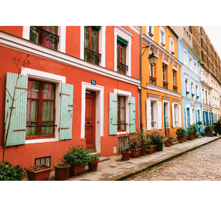 Farverige parisiske facader fototapet af byer - TenStickers