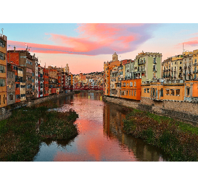 Fototapet af byer girona flod solnedgang - TenStickers
