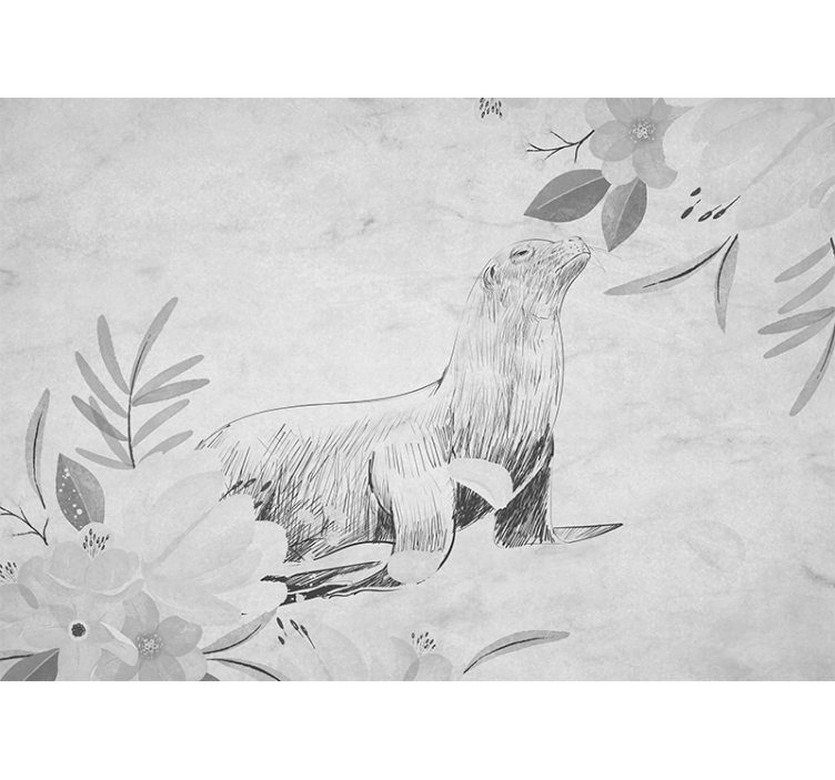 Fototapet badeværelse sæl blandt blomster - TenStickers