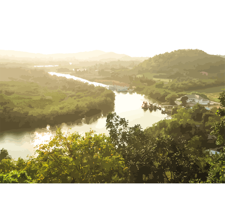 Landskab fototapet rolig flodudsigt - TenStickers