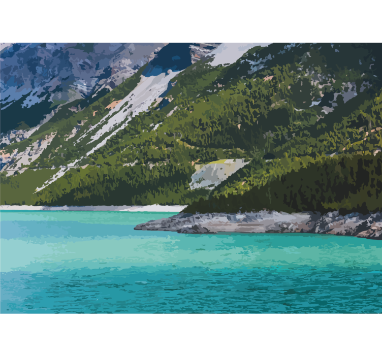 Landskab fototapet bjergsøens ro - TenStickers