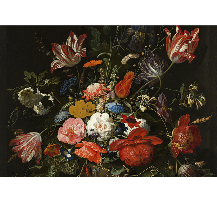 Rød blå og hvide blomster kunst fototapet - TenStickers