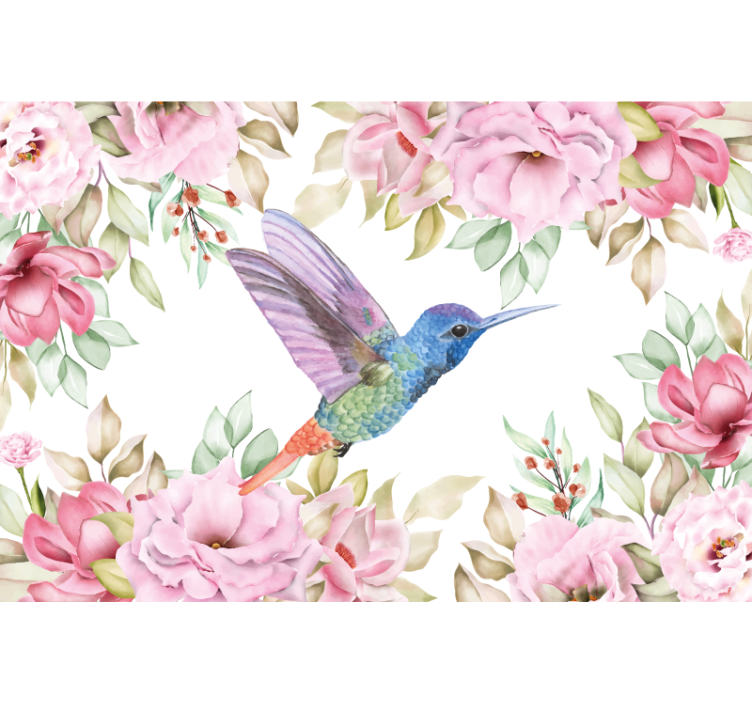 Fototapet blomster kolibri blandt blomster - TenStickers