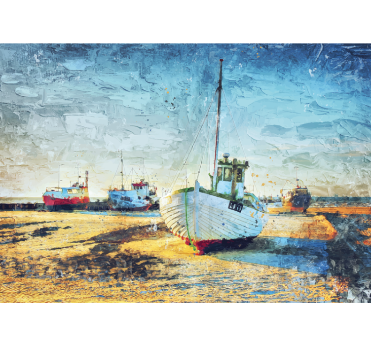 Fototapet af byer fishing boats strandlinie - TenStickers