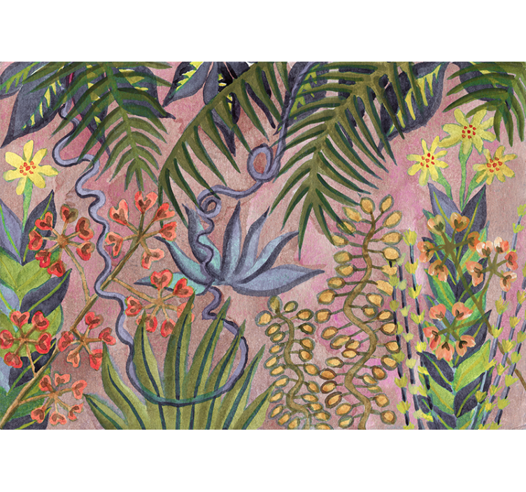 Farverigt design med eksotiske planter fototapet - TenStickers