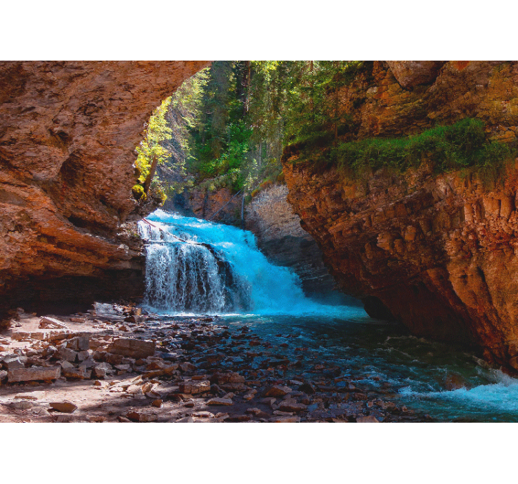 Fototapet bjerg med udsigt til faldende vandfald - TenStickers