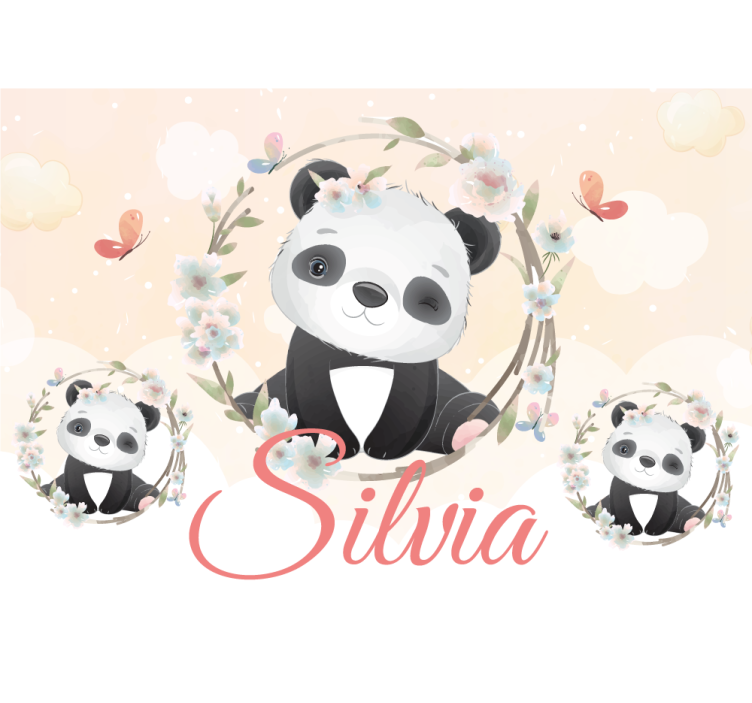 Fototapet dyr panda med blomster - TenStickers