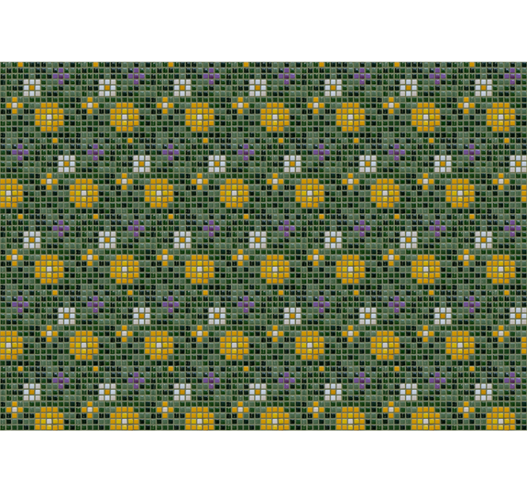 Levende fliseblomstermønster fototapet badeværelse - TenStickers